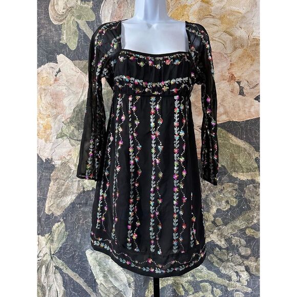New FREE PEOPLE Anna Sui Floral Fantasy Mini Dress Size 2 - Picture 5 of 10
